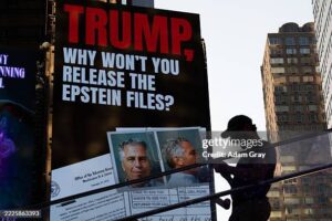 A billboard in Times Square calls for the release of the Epstein ...