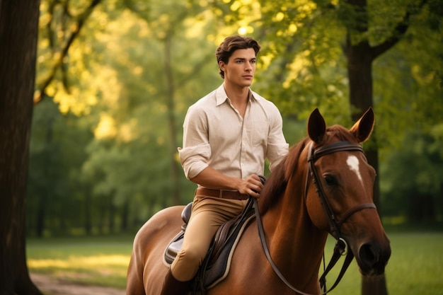 A handsome young man riding his horse through the park | Premium ...