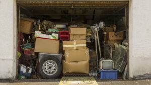 Garage full and stuffed with old stuff and open in good weather for airing