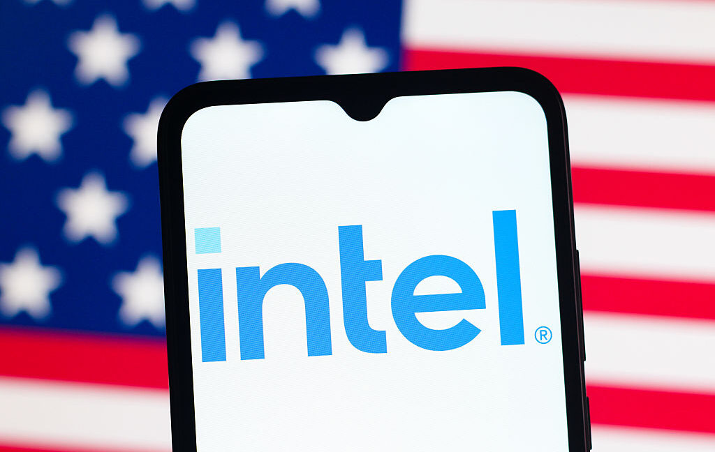 In this photo illustration, the Intel Corporation logo is