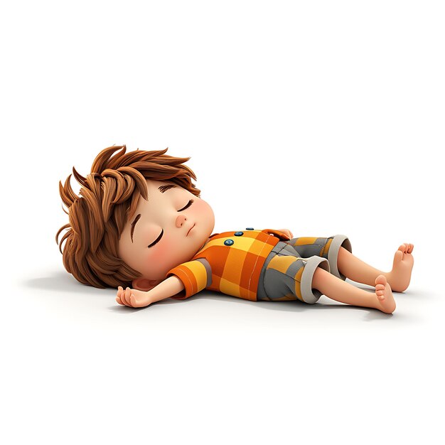 A cartoon child lying on their back feet in the air with studio ...