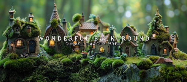 A fairytale village in the forest with many miniature houses ...