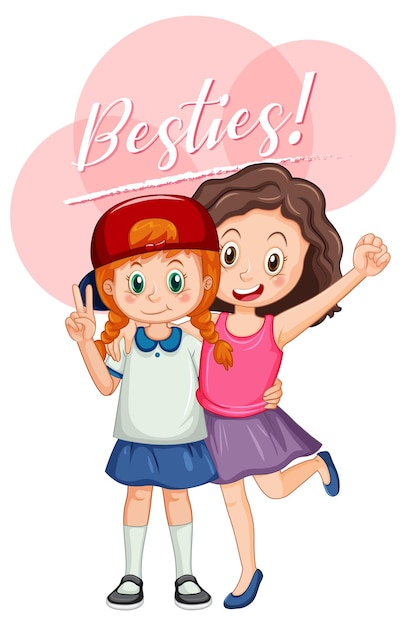 Best friend girls cartoon character with besties | Free Vector