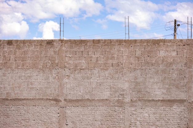 Closeup of wall made of ceramic block bricks with splattered ...