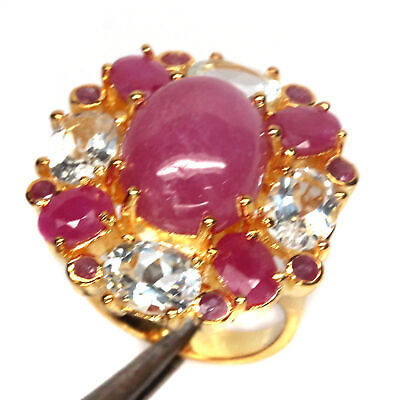 Heated 11 X 14 mm. Pink Ruby & White Topaz Ring Silver 925 ...