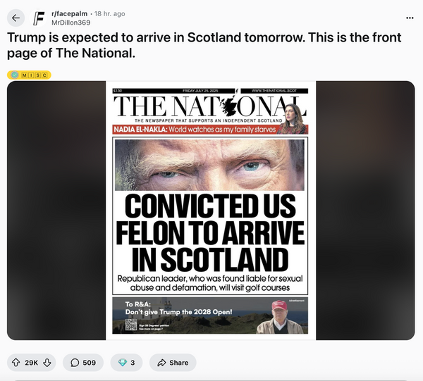 Scottish newspaper headline about Trump visit referred to him as ...