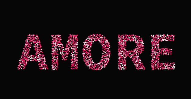 The word amour made of little hearts shades of red and pink on ...