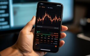 Woman is checking bitcoin price chart on digital exchange on ...