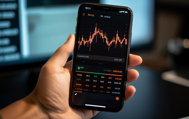 Woman is checking bitcoin price chart on digital exchange on ...