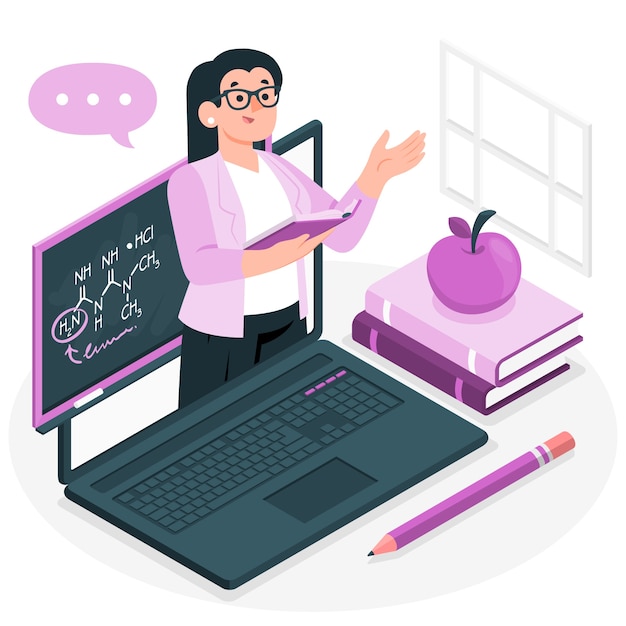 Teacher online learning illustration concept | Free Vector