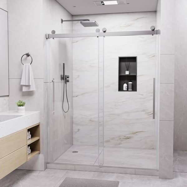 Heckfiel 50 in. 54 in. W x 74 in. H Sliding Frameless Shower Door ...