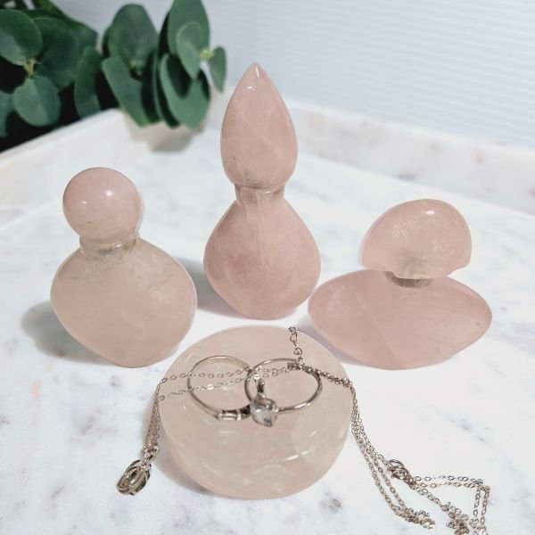 Myra Perfume Bottle in Rose Quartz (Set of 4) - www.bejeweledhome.com