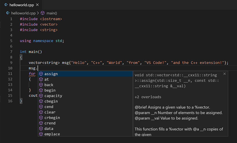 C/C++ for Visual Studio Code