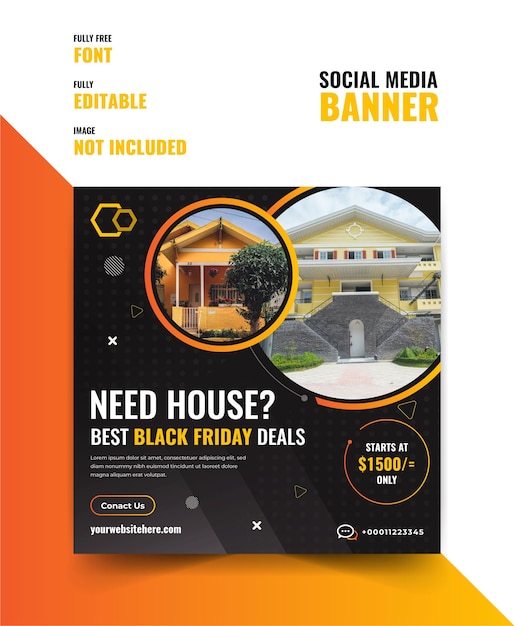Social media black friday house sale banner template. | Premium Vector