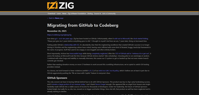 Zig Just Gotten Migrating from Github to Codeberg : r/Zig