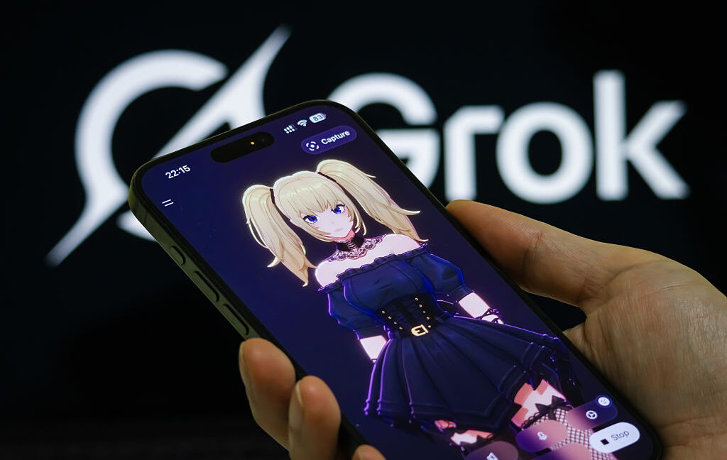 Virtual anime character Ani displayed on Grok 4 AI chatbot interface