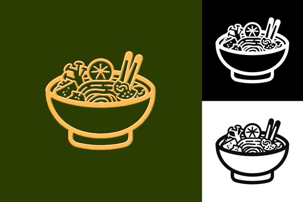 Curry udon food icon with a bowl of thick and chewy udon noo flat ...