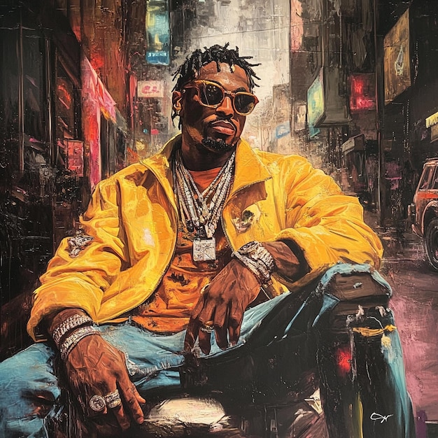 Hustle amp flow dynamic rap album cover featuring a busy man ...