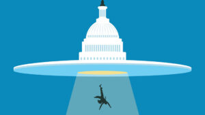 UFO White house abducting a man illustration