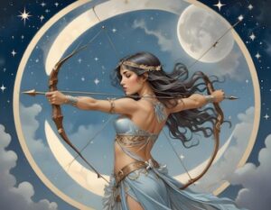 A woman with a bow and arrow pointing to the moon | Premium AI ...
